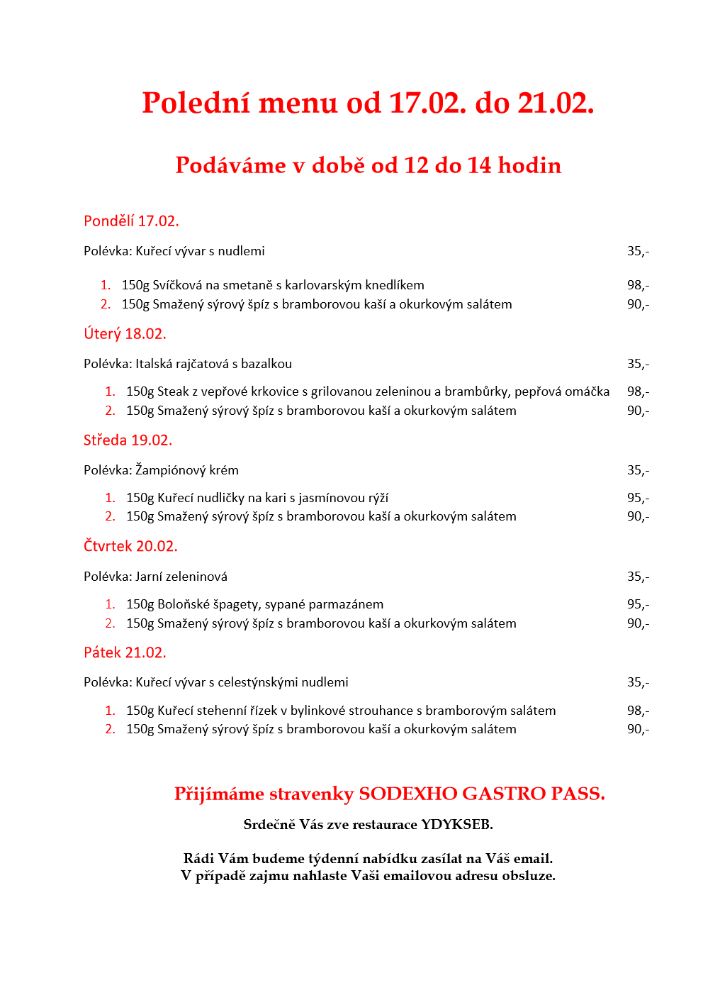 Týdenní menu