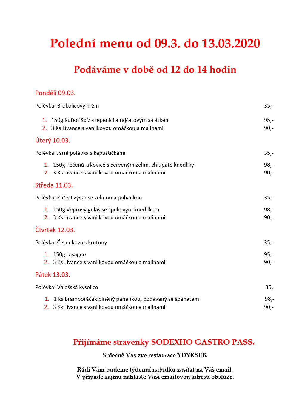 Týdenní menu