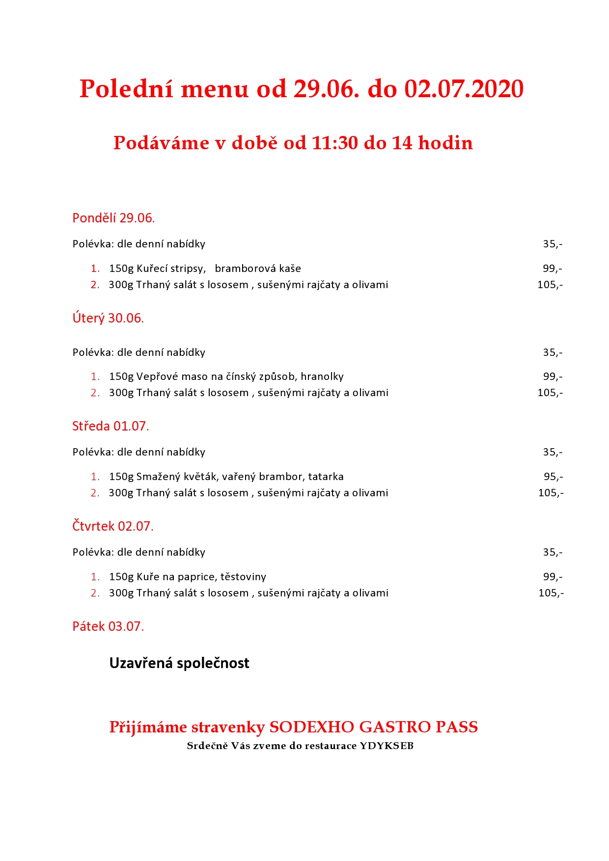 Týdenní menu