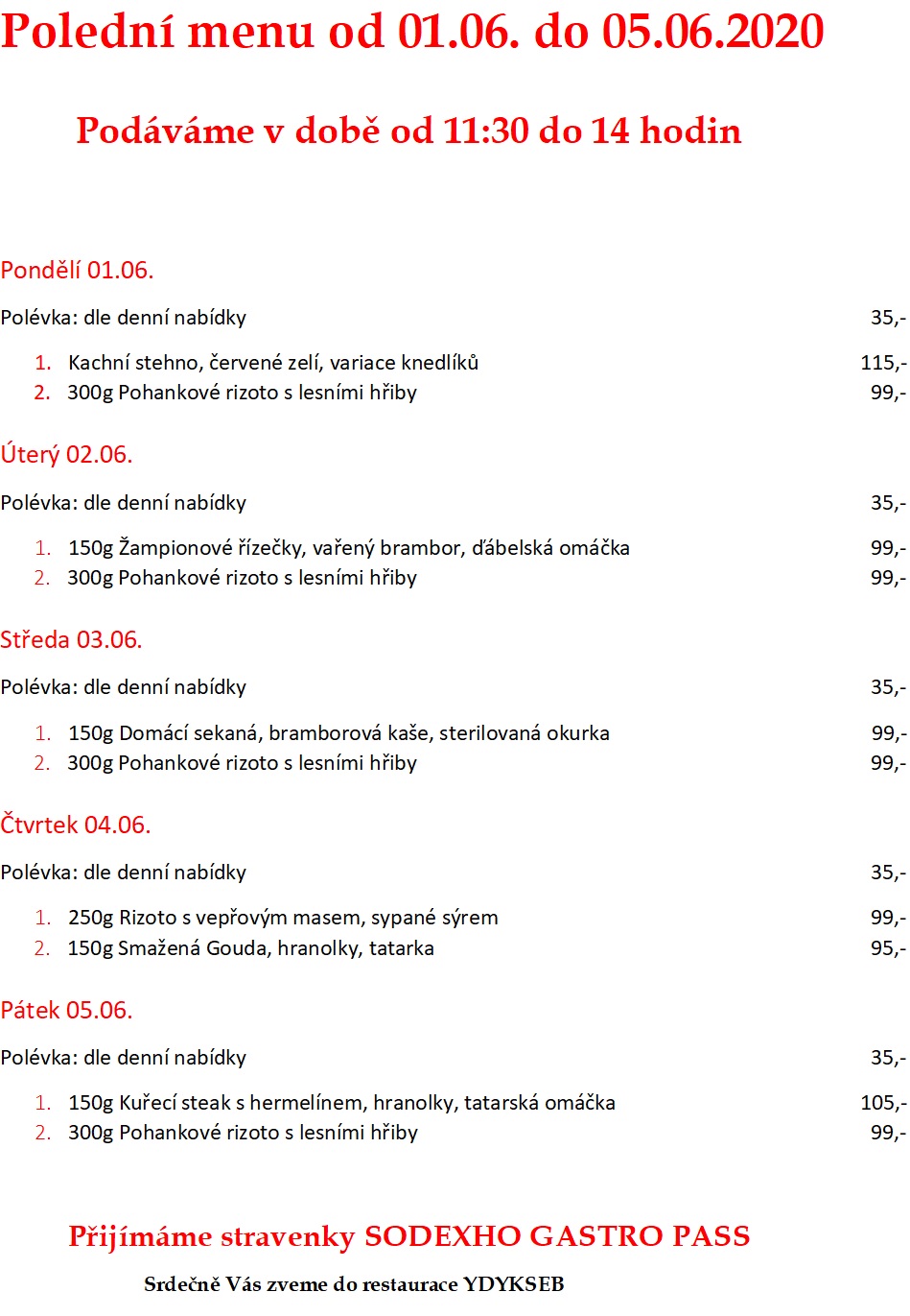 Týdenní menu